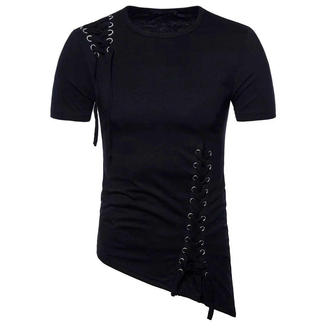 Design Lace-Up Asymmetrical Brown T-Shirt Tops.t Shirts - 30