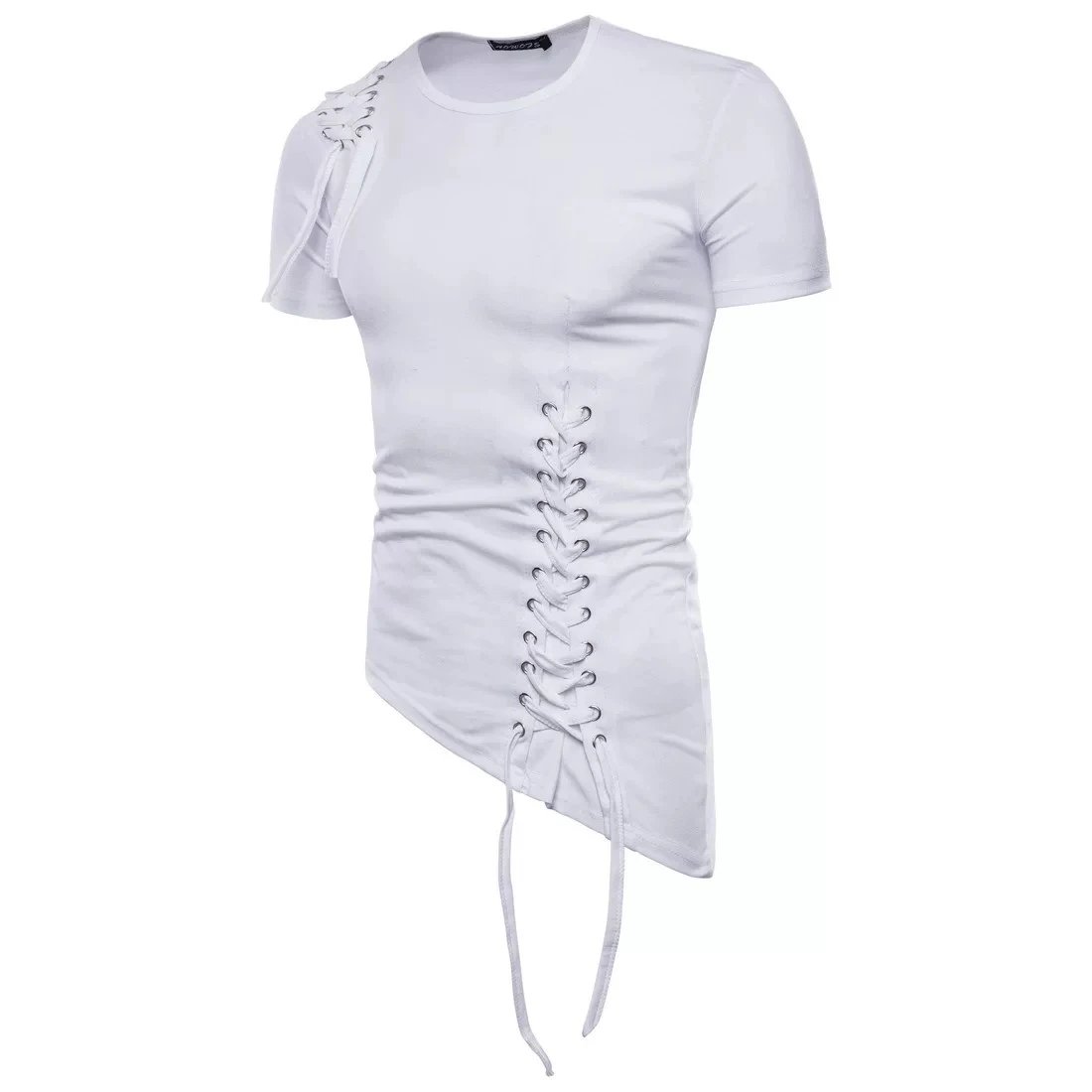Design Lace-Up Asymmetrical Brown T-Shirt Tops.t Shirts - 38