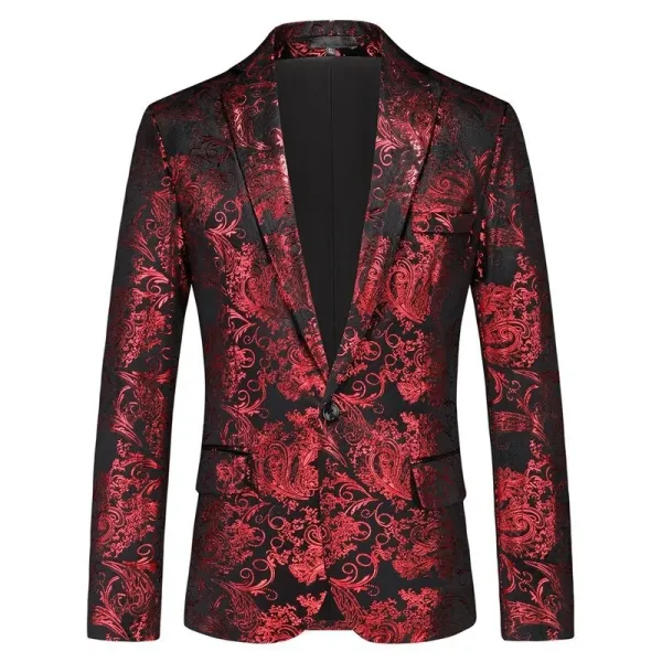 Design Floral Jacquard Blazer Red Black - 1