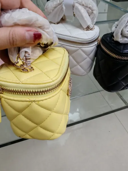 Chanel Mini Vanity Case Quilted Leather in Yellow, Pink, White, and Black Clutches - 14