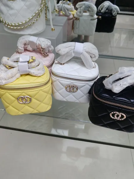 Chanel Mini Vanity Case Quilted Leather in Yellow, Pink, White, and Black Clutches - 2