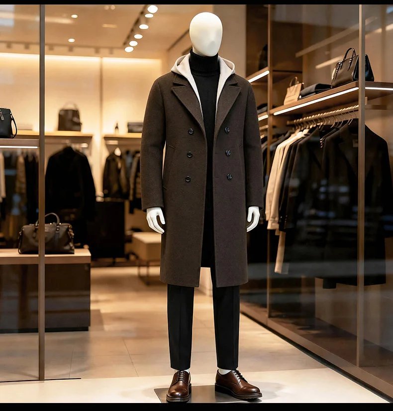 Design Double-Breasted Wool Coat Gray Men's Overcoat Outerwear.coat - 5
