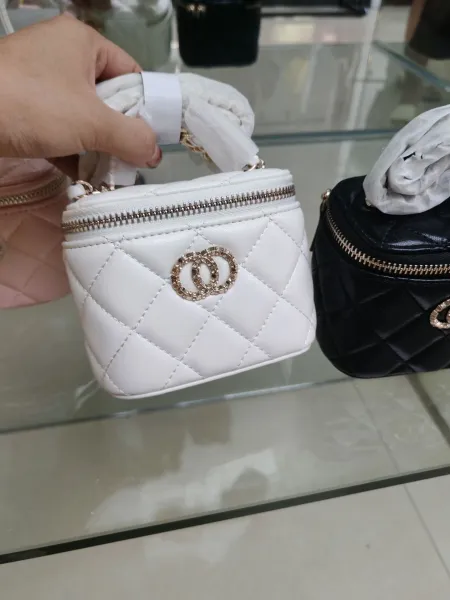 Chanel Mini Vanity Case Quilted Leather in Yellow, Pink, White, and Black Clutches - 8