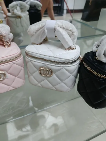 Chanel Mini Vanity Case Quilted Leather in Yellow, Pink, White, and Black Clutches - 10