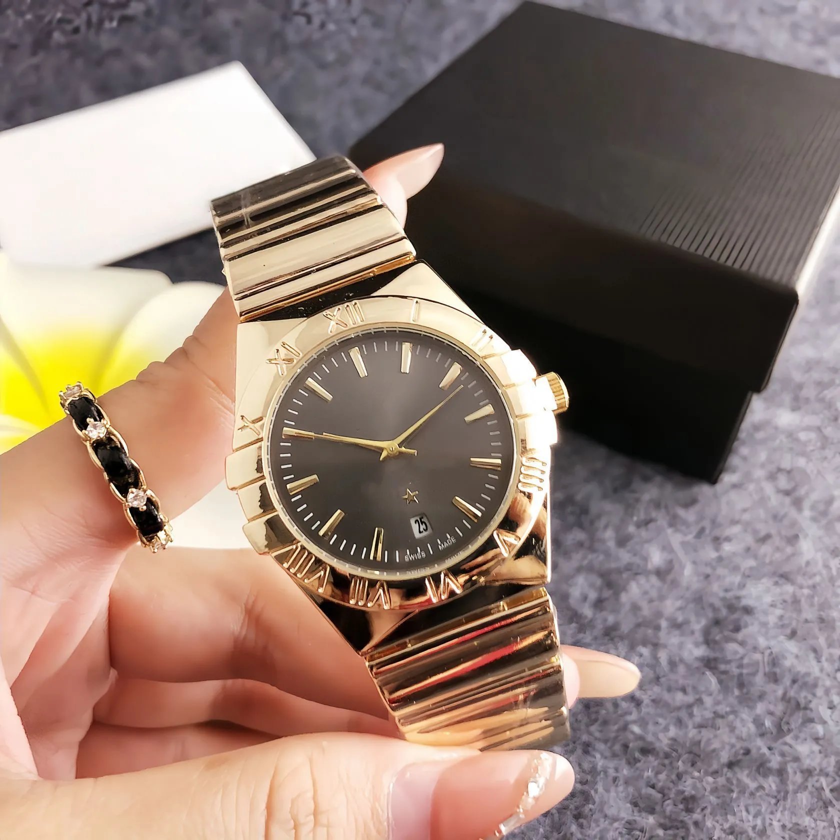 Design Gold-Tone Roman Numeral Quartz Watch Watches - 7