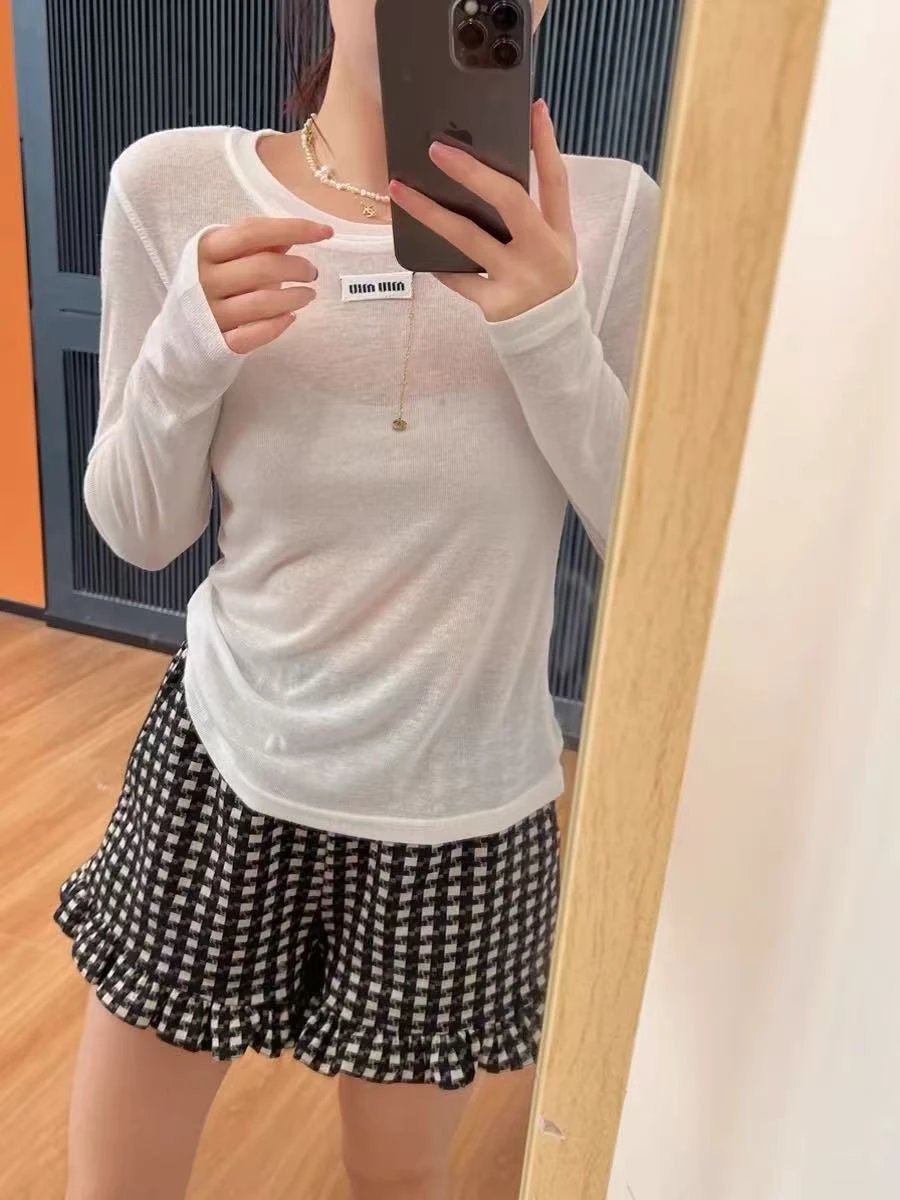Miu Miu Logo Patch Long Sleeve Top White - 9