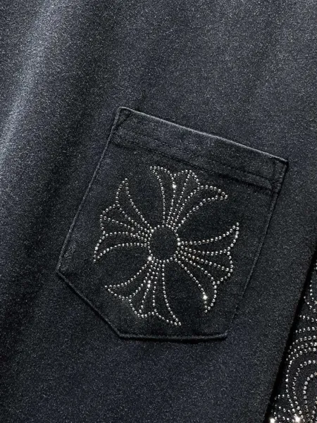 Chrome Hearts Long Sleeve T-Shirt Black Crystal Embroidery Pocket Tee - 7