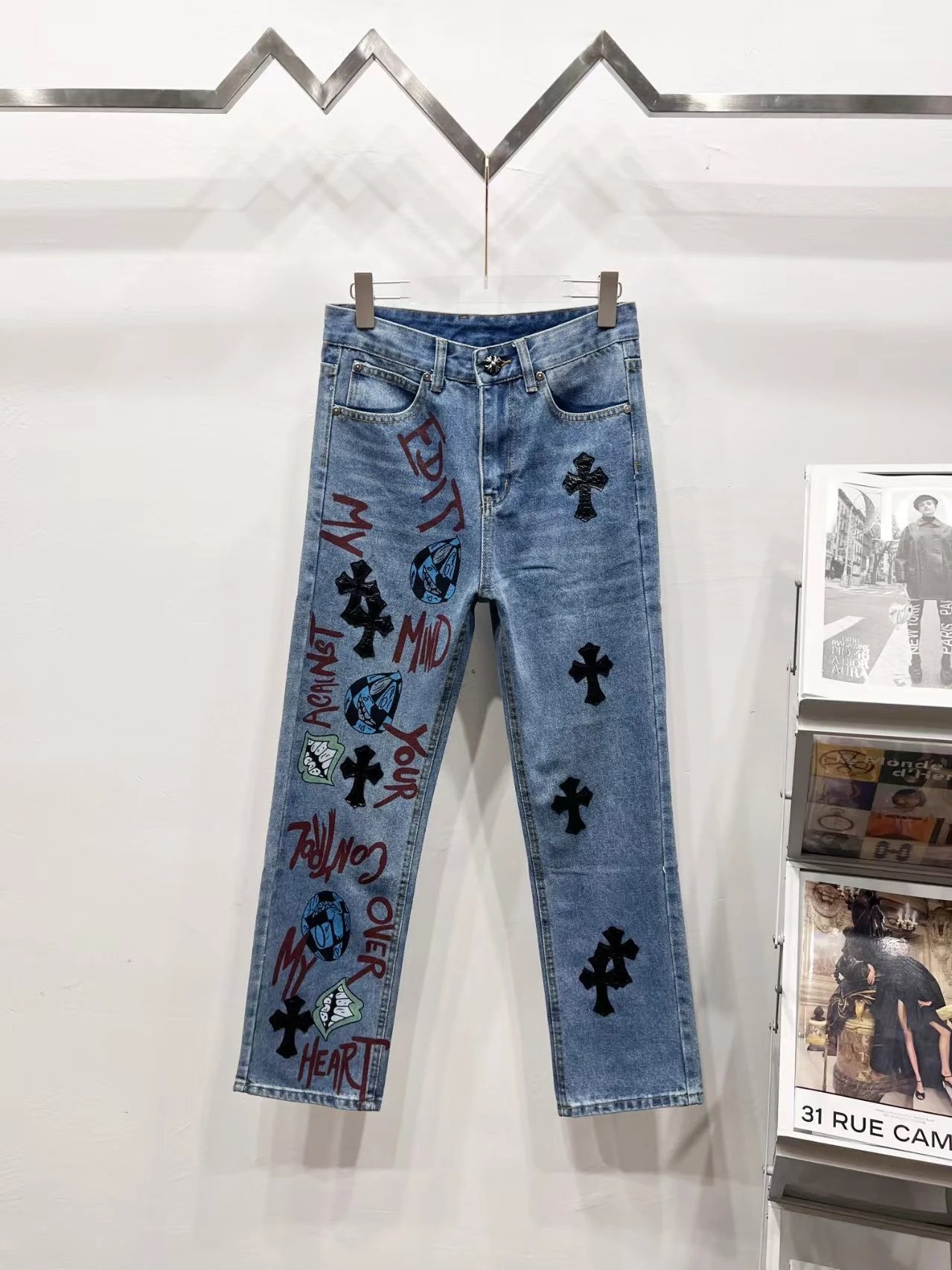 Chrome Hearts Cross-Embellished Black Jeans - 38