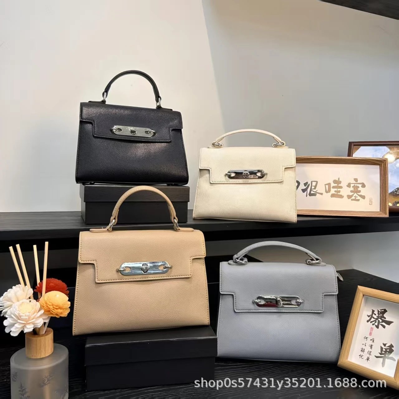 Design Mini Kelly-Style Top Handle Bag Light Gray Handbag - 2
