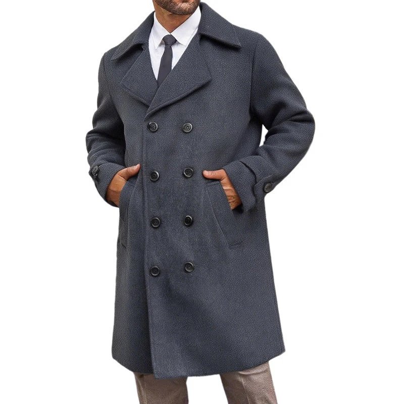 Design Double-Breasted Wool Blend Coat Gray Outerwear