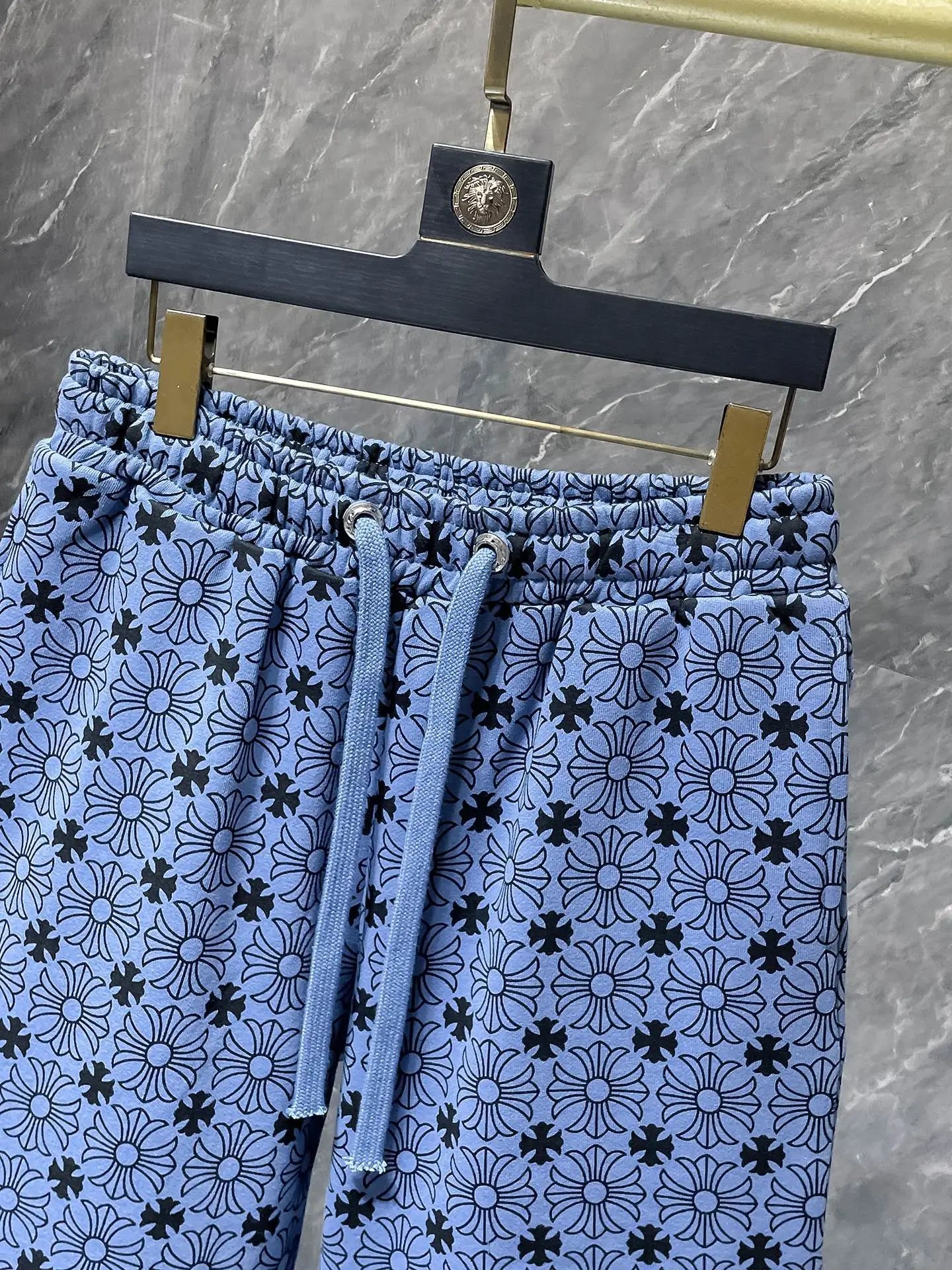 Design Floral Print Drawstring Waist Shorts Blue - 7