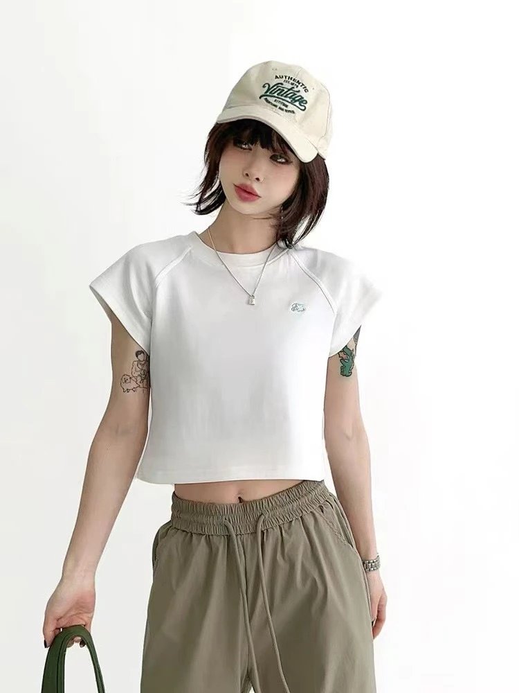 Design Cropped Raglan Sleeve T-Shirt Gray Tops.t Shirts - 2