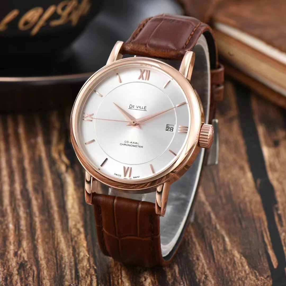 Design De Ville Chronometer Black Dial Rose Gold Case Leather Strap Watch Watches - 3