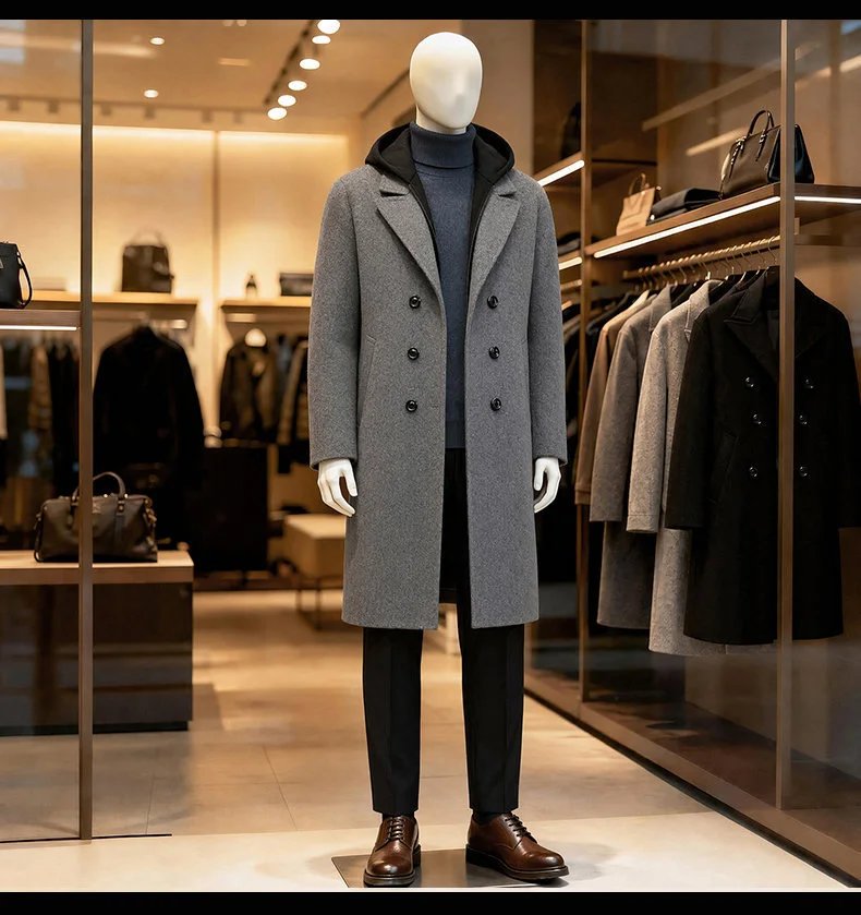 Design Double-Breasted Wool Coat Gray Men's Overcoat Outerwear.coat - 11