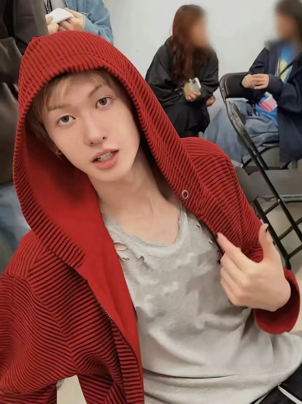 Design Ribbed Hooded Jacket Red Hoodie - 6