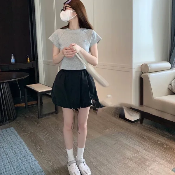 Design Cap-Sleeve Crop Top White + Wide-Leg Pants Light Blue Clothing - 5