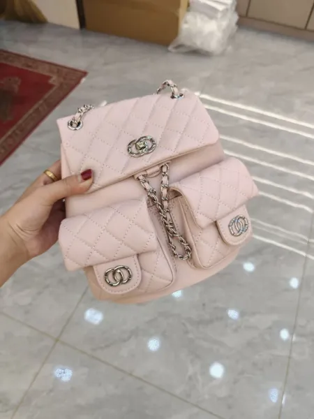 Chanel Mini Backpack Pink Quilted Lambskin with CC Turn-Lock Hardware - 1
