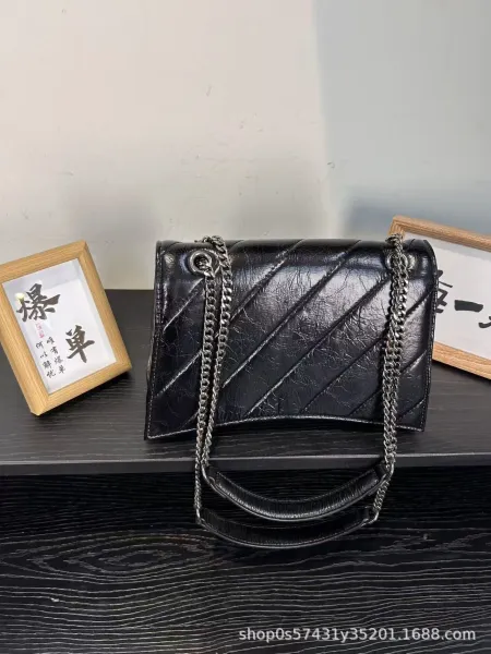 Balenciaga Hourglass Mini Quilted Chain Shoulder Bag in White, Black, and Pink - 10