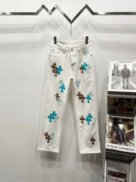 Chrome Hearts Cross-Embellished White Straight-Leg Jeans - 1