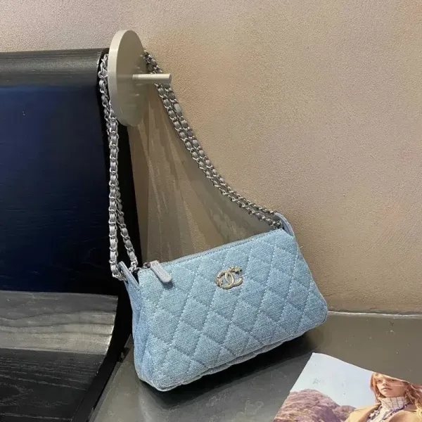 Chanel Mini Quilted Denim Chain Bag Light Blue Shoulder Bags - 1