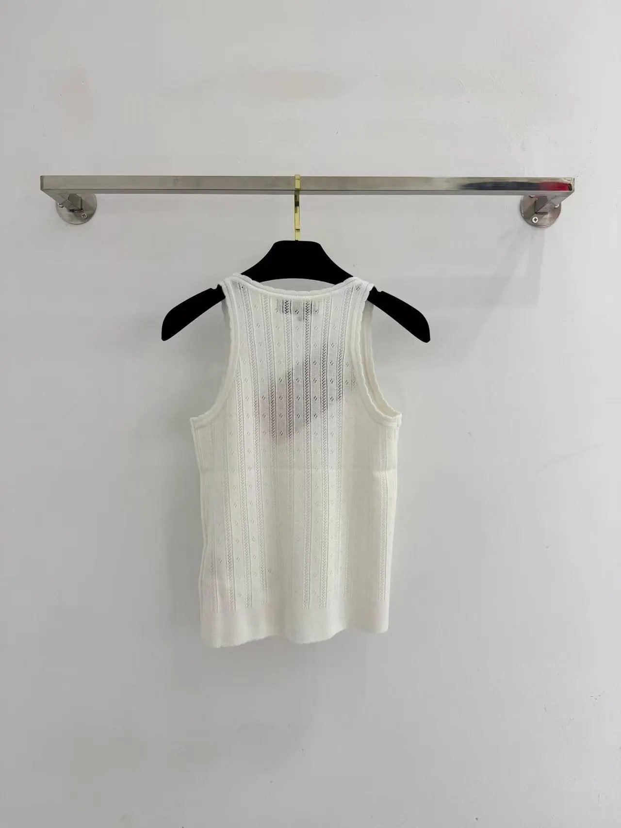 Chanel Knit Vest Top in White and Gray - 7