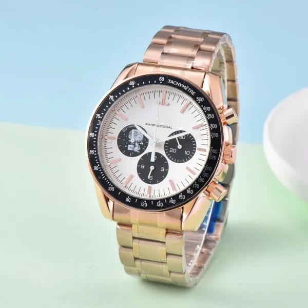 Design Professional Chronograph White Dial Black Steel Watch Watches - 7