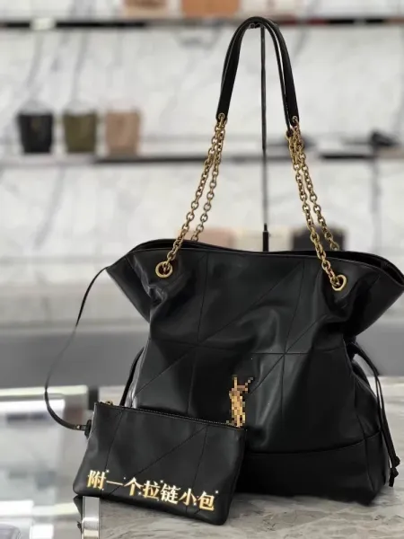 Saint Laurent Le 5 À 7 Chain Tote Black Leather Handbag with Mini Pouch - 4