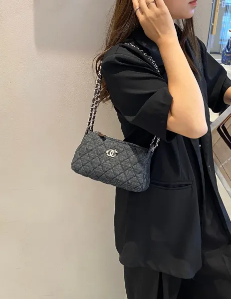 Chanel Mini Quilted Denim Chain Bag Light Blue Shoulder Bags - 17