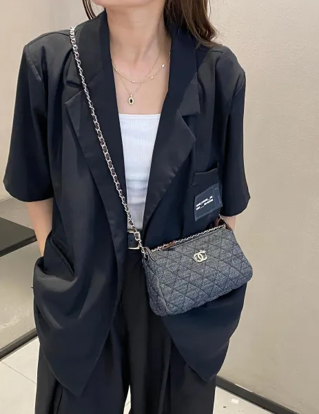 Chanel Mini Quilted Denim Chain Bag Light Blue Shoulder Bags - 18
