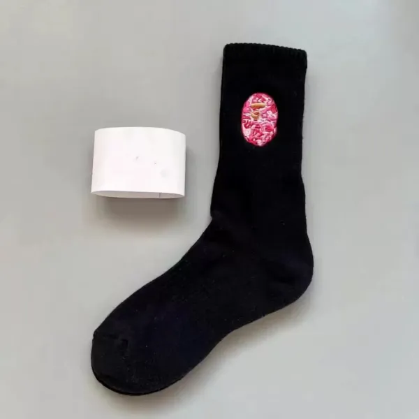 A Bathing Ape Bapesta Sock Black Pink Logo Socks - 1