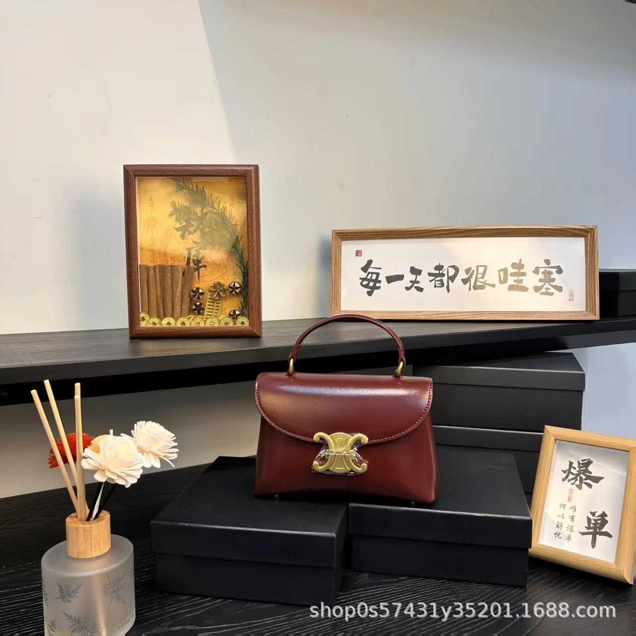 Celine Triomphe Mini Bag Burgundy Leather Handbag - 4
