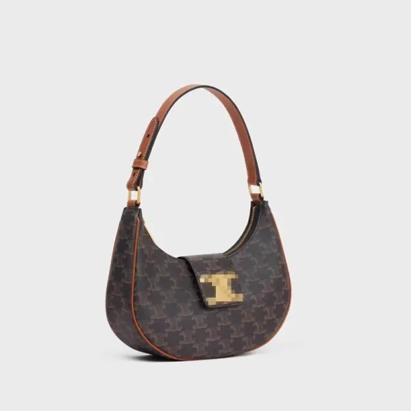 Celine Triomphe Pixel Logo Hobo Bag Brown Shoulder Bags - 1