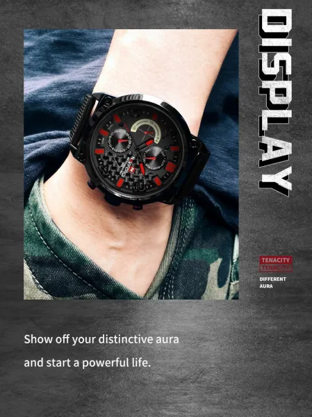 Design NAVIFORCE Chronograph Black Red Mesh Strap Quartz Watch Watches - 13