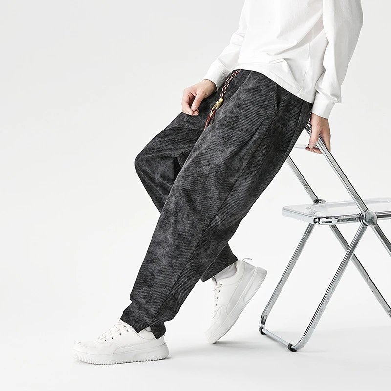 2025跨境外贸男士中国风秋冬大码灯芯绒炒色灯笼裤复古潮流休闲裤