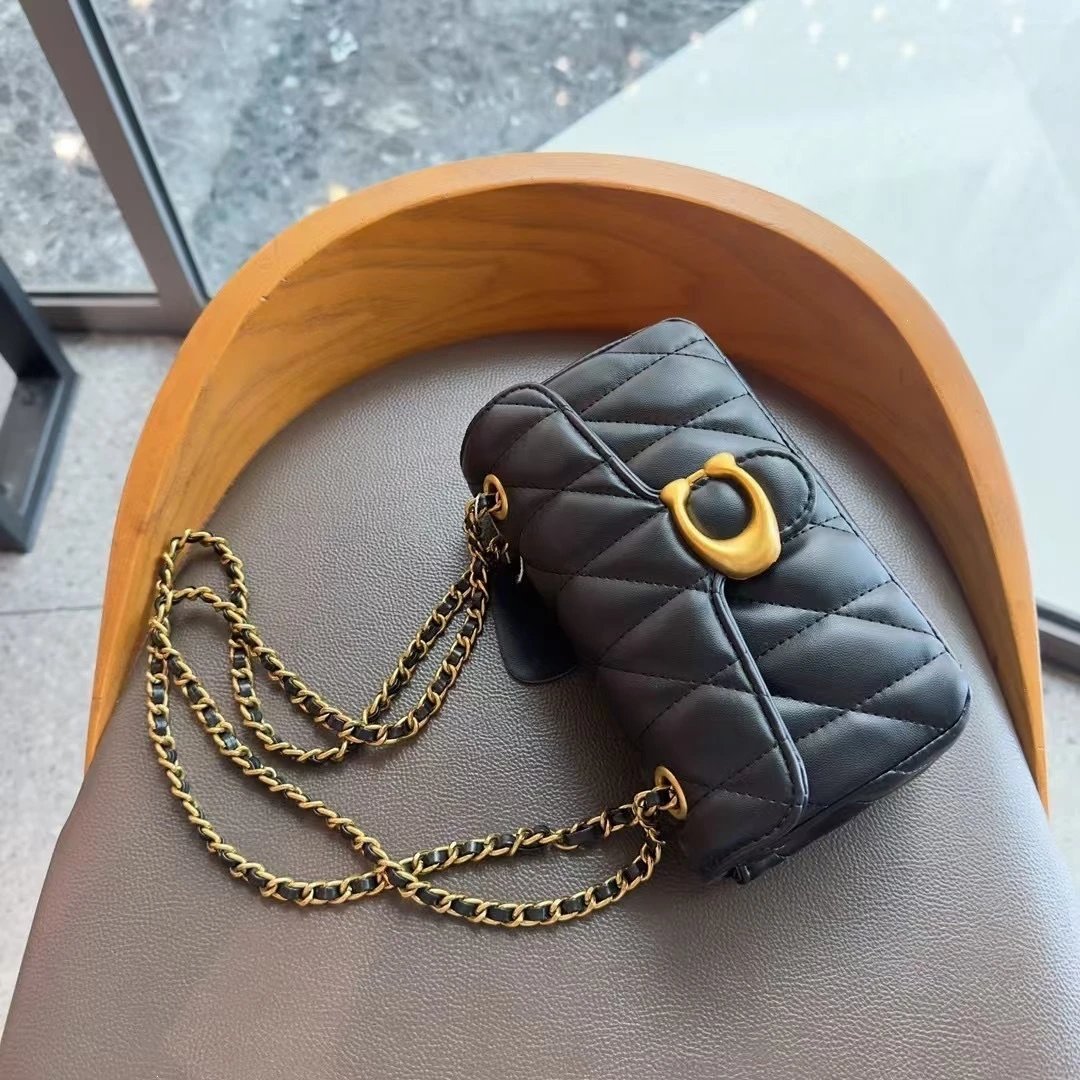Coach Tabby Quilted Chain Shoulder Bag Black and White - 7