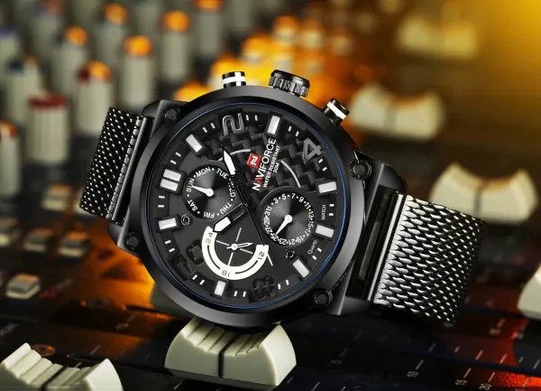 Design NAVIFORCE Chronograph Black Red Mesh Strap Quartz Watch Watches - 22