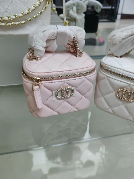 Chanel Mini Vanity Case Quilted Leather in Yellow, Pink, White, and Black Clutches - 11