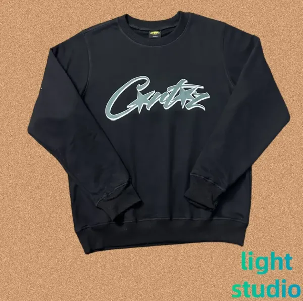 Corteiz Script Logo Black Crewneck Sweatshirt Hoodie - 1