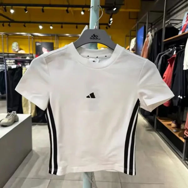 Adidas Three-Stripe Cropped T-Shirt White - 1