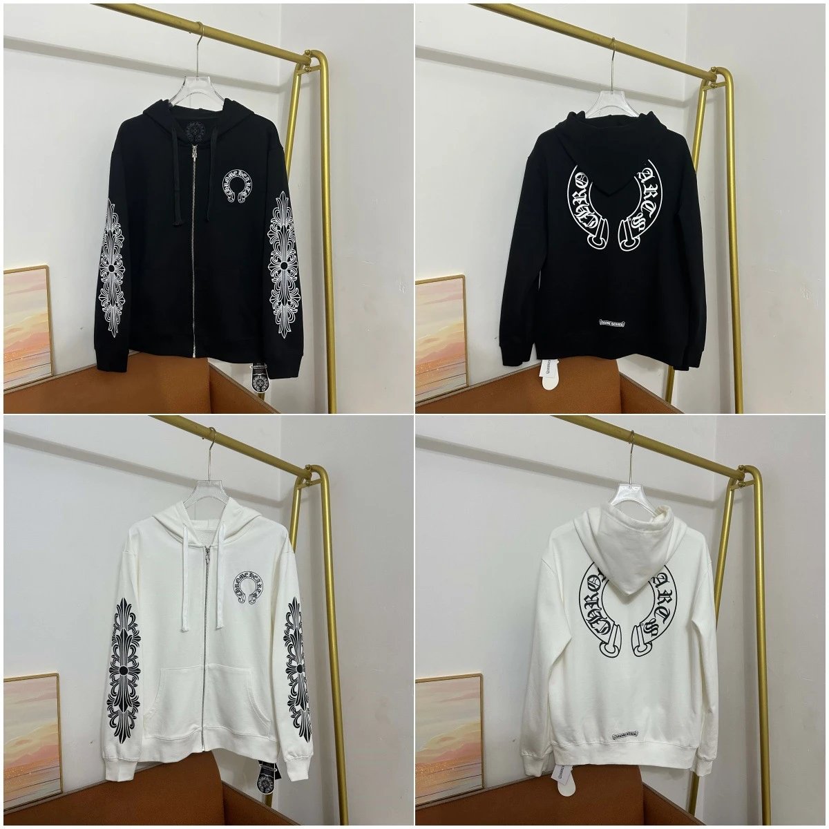 Chrome Hearts Horseshoe Print Zip-Up Hoodie White - 3