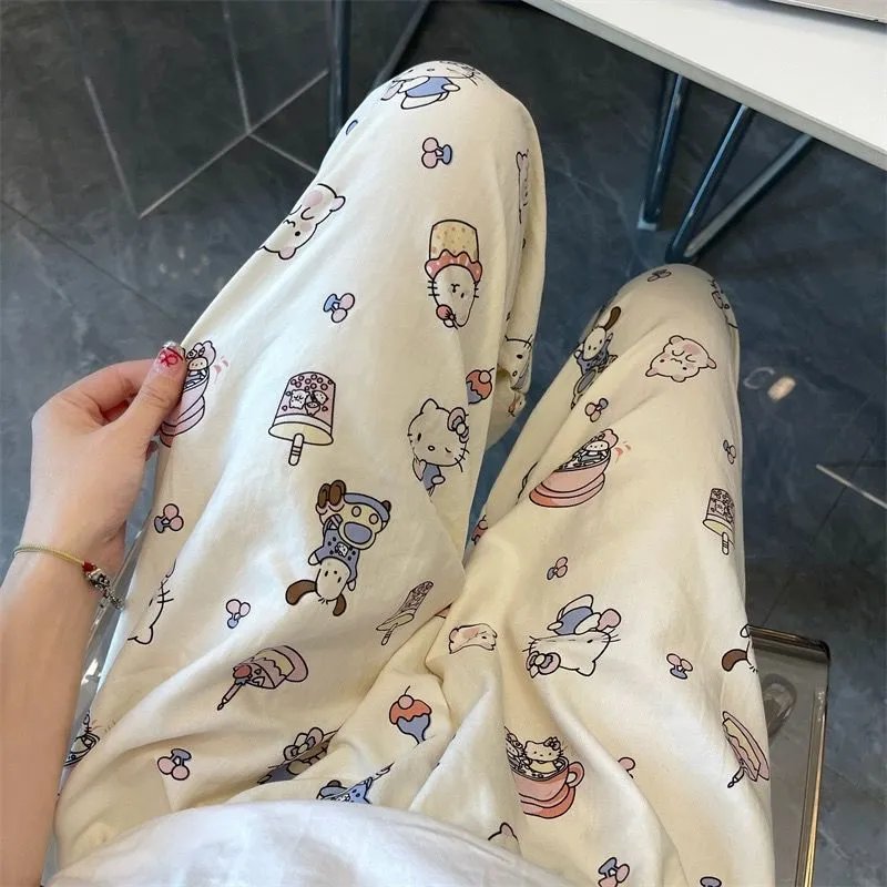 Hello Kitty x Sanrio Cartoon Print Beige Sleepwear Pants