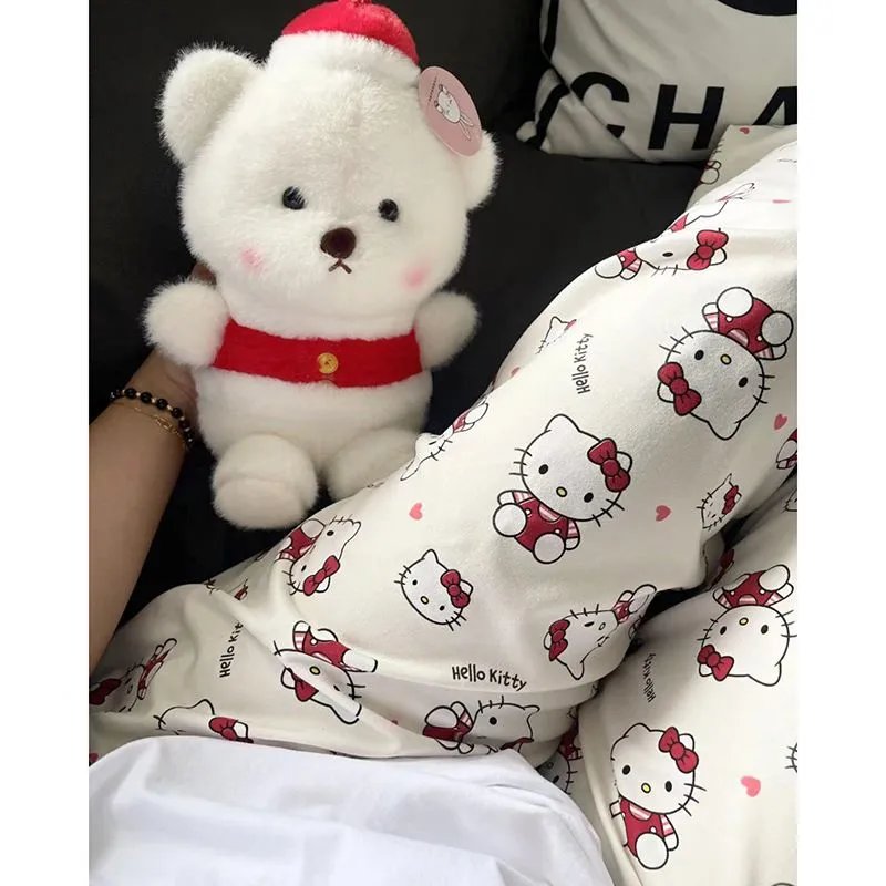 Hello Kitty x Sanrio Printed Pajama Set White Red Sleepwear