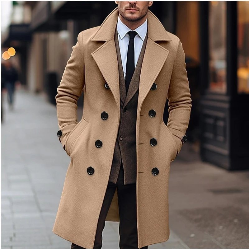 Design Double-Breasted Wool Blend Coat Beige Outerwear