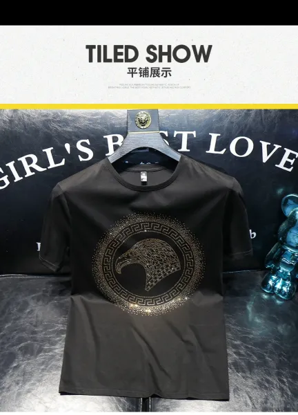 Versace Medusa Eagle Crystal Embellished Royal Blue T-Shirt - 6