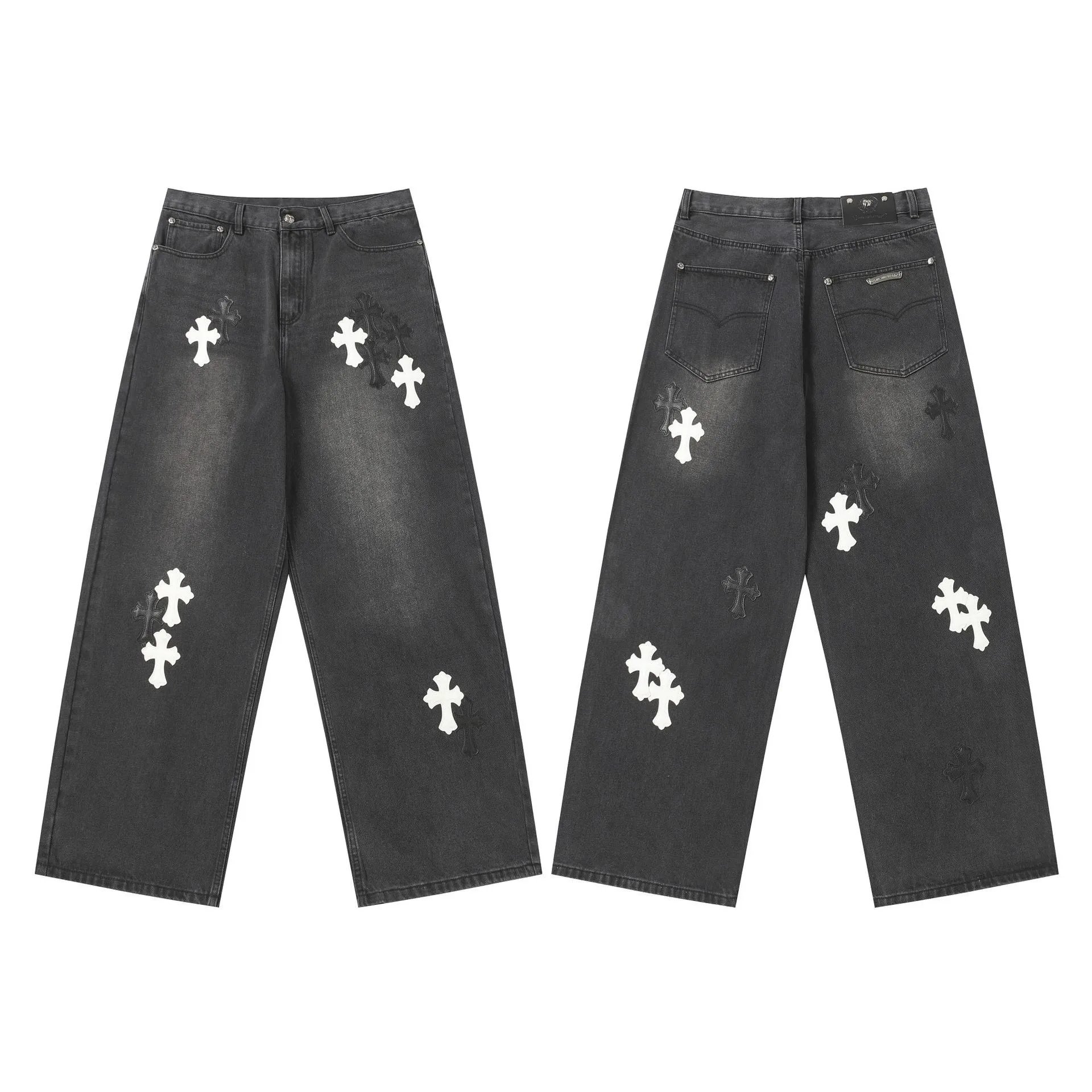 Chrome Hearts Cross Motif Embroidered Black Denim Jeans - 35