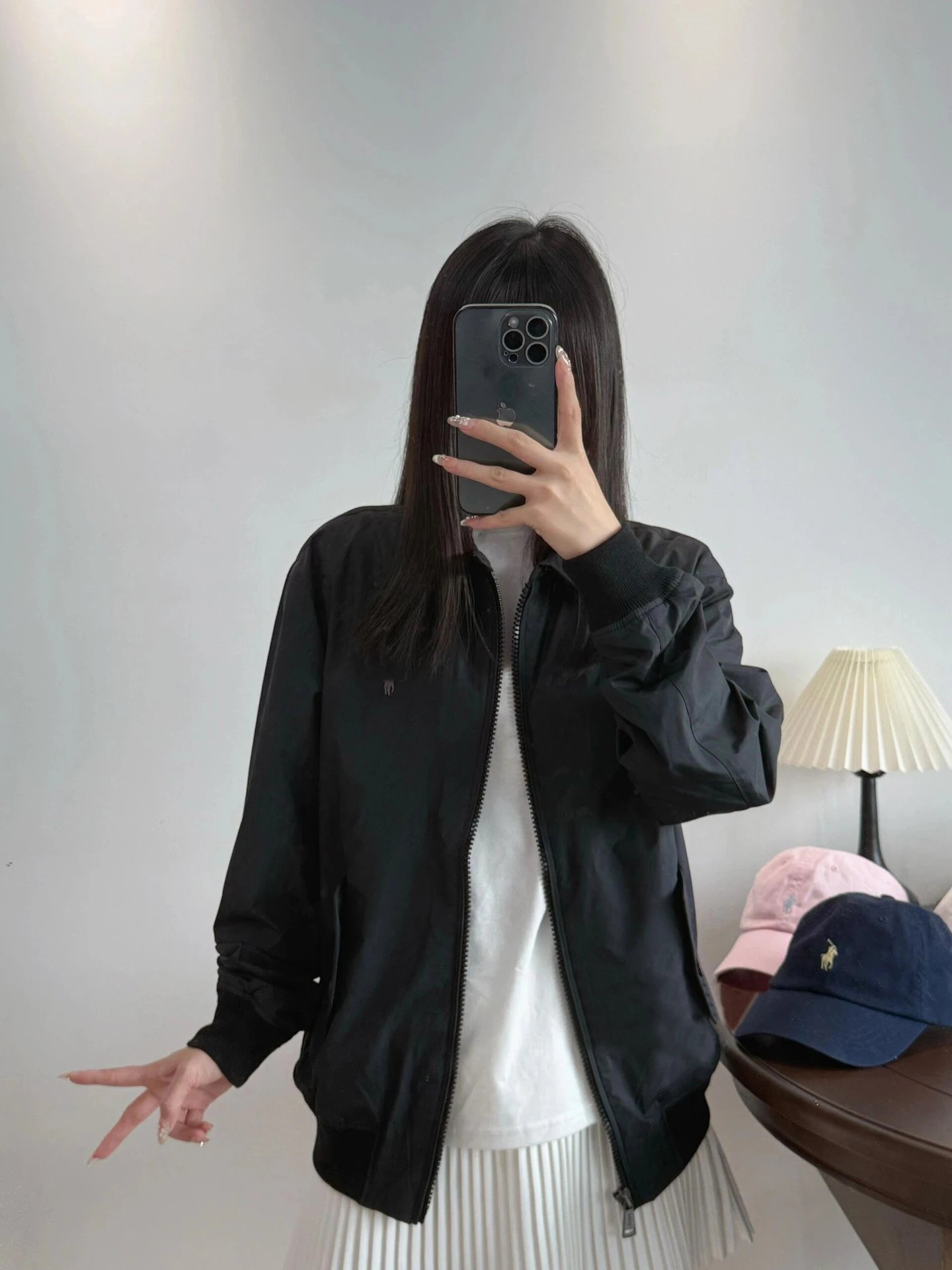 Design Harrington Jacket Black with Striped Shirt Layer Outerwear Jacket - 4
