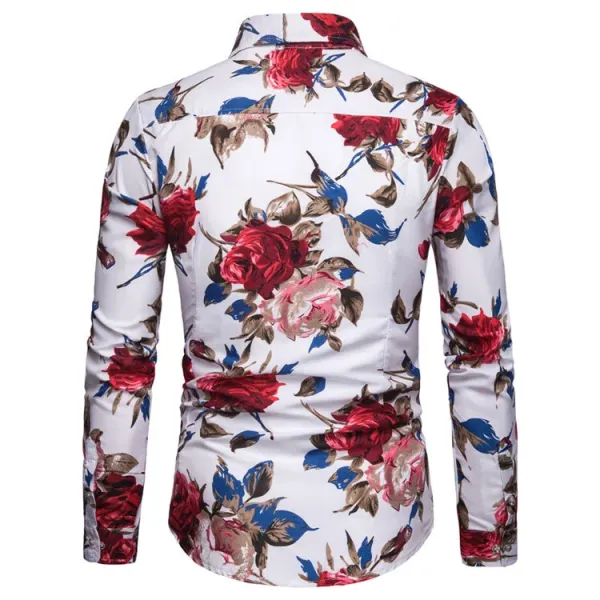 Design Floral Print Long Sleeve Button-Up Shirt Black - 8