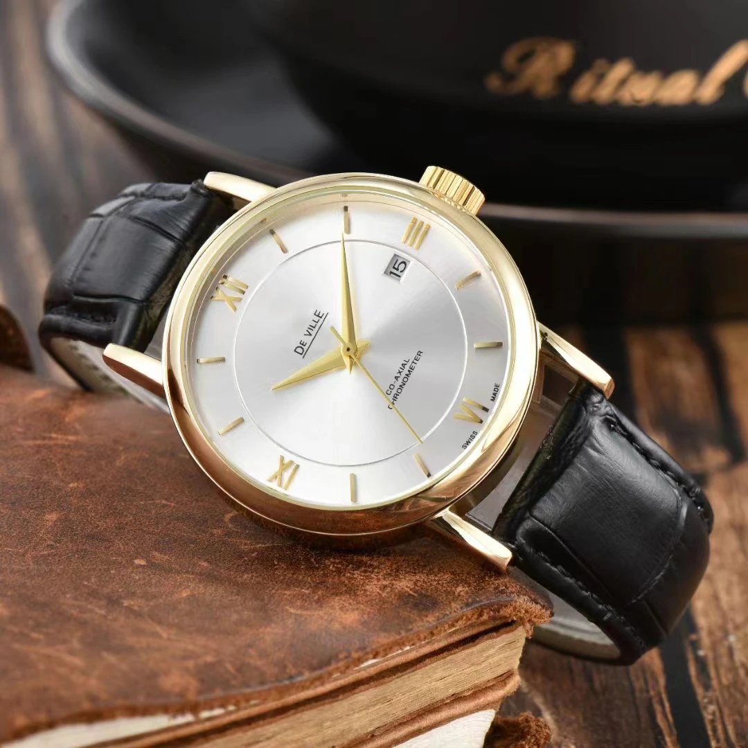 Design De Ville Chronometer Black Dial Rose Gold Case Leather Strap Watch Watches - 8