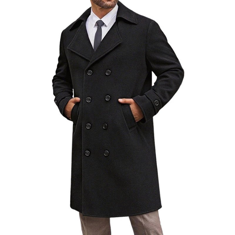 Design Classic Double-Breasted Pea Coat Black Outerwear Outerwear.coat