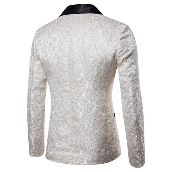 Design Floral Jacquard Blazer with Satin Lapel White Men's Blazer Outerwear.blazer - 8